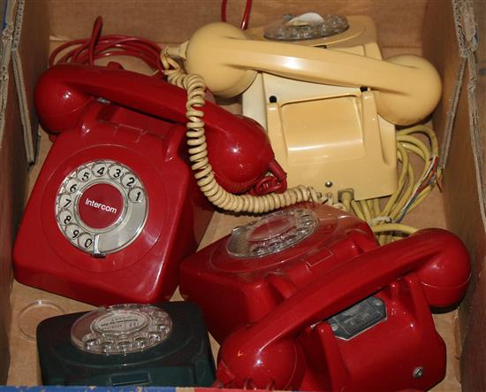 Two red, 1 cream & 1 black telephone